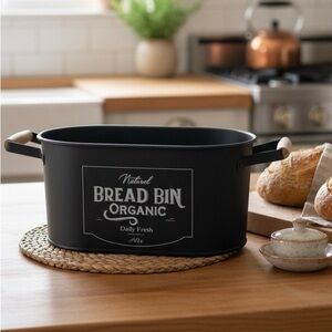 Farmhouse Black Metal Bread Bin Storage Box w/ Wood Handles “The Mia” Rustic